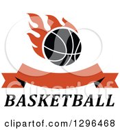 Poster, Art Print Of Basketball With Orange Flames And Blank Banner Over Text