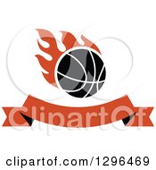Poster, Art Print Of Basketball With Orange Flames And Blank Banner