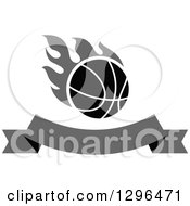 Clipart Of A Grayscale Basketball With Flames And Blank Banner Royalty Free Vector Illustration by Vector Tradition SM