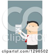 Clipart Of A Flat Modern White Businessman Holding A Pill Bottle Over Blue Royalty Free Vector Illustration