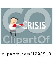 Poster, Art Print Of Flat Modern White Businessman Punching Out A Crisis Over Blue