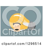 Poster, Art Print Of Flat Modern White Businessman Being Crushed By A Light Bulb Over Blue