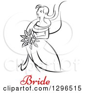 Poster, Art Print Of Sketched Black And White Bride Holding A Bouquet Of Flowers With Red Text 6
