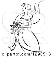 Poster, Art Print Of Sketched Black And White Bride Holding A Bouquet Of Flowers And Facing Left 4