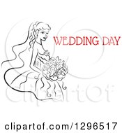 Poster, Art Print Of Sketched Black And White Bride Holding A Bouquet Of Flowers With Red Text 7