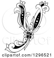 Clipart Of A Black And White Vintage Lowercase Floral Letter Y Royalty Free Vector Illustration