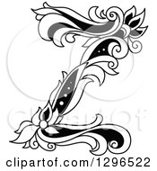 Clipart Of A Black And White Vintage Lowercase Floral Letter Z Royalty Free Vector Illustration