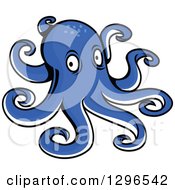 Clipart Of A Cartoon Blue Octopus Royalty Free Vector Illustration