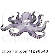 Clipart Of A Cartoon Happy Purple Octopus Royalty Free Vector Illustration