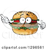 Poster, Art Print Of Cartoon Hamburger Character Giving A Thumb Up And Pointing
