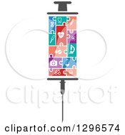 Clipart Of A Syringe Made Of Colorful Medical Puzzle Pieces Royalty Free Vector Illustration