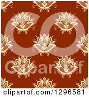 Poster, Art Print Of Seamless Pattern Background Of Yellow Lotus Henna Flowers On Rust Brown