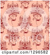 Poster, Art Print Of Background Pattern Of Seamless Red Henna Flowers On Pink