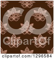 Clipart Of A Seamless Pattern Background Of Pink Lotus Henna Flowers On Brown Royalty Free Vector Illustration