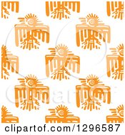 Clipart Of A Seamless Background Pattern Of Orange Mayan Tribal Eagles Royalty Free Vector Illustration