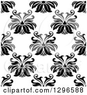 Clipart Of A Black And White Vintage Seamless Floral Background Pattern Royalty Free Vector Illustration
