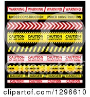 Poster, Art Print Of Red White And Yellow Caution Tapes On Black
