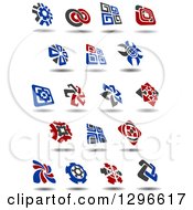 Clipart Of Blue Red And Black Windmill Designs With Shadows Royalty Free Vector Illustration
