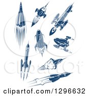 Poster, Art Print Of Retro Blue Space Rockets 3
