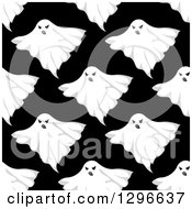 Clipart Of A Seamless Halloween Pattern Background Of Ghosts On Black Royalty Free Vector Illustration