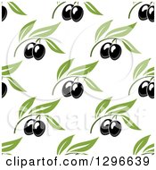 Poster, Art Print Of Seamless Background Pattern Of Black Olives And Green Leaves 2