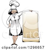 Poster, Art Print Of Cartoon Happy Female Chef Holding A Blank Menu