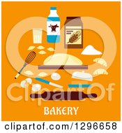 Poster, Art Print Of Dough With Baking Ingredients Over Text On Orange