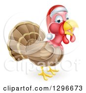Poster, Art Print Of Cute Christmas Turkey Bird Facing Right And Wearing A Santa Hat