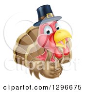 Cute Thanksgiving Turkey Bird Wearing A Pilgrim Hat And Giving A Thumb Up
