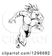 Poster, Art Print Of Muscular Aggressive Black And White Stallion Horse Man Running