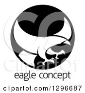 Poster, Art Print Of White Silhouetted Eagle Or Hawk Reading To Grab Prey In A Black Circle Over Sample Text