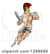 Clipart Of A Muscular Gladiator Gladiator Man In A Helmet Fighting With A Sword Royalty Free Vector Illustration
