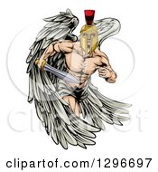 Poster, Art Print Of Spartan Trojan Warrior Angel Running With A Sword