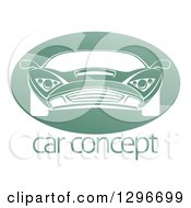Poster, Art Print Of White Sports Car In A Shiny Green Oval Over Sample Text