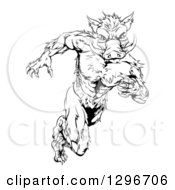 Poster, Art Print Of Black And White Sprinting Muscular Boar Man