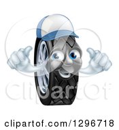 Happy Tire Character Wearing A Baseball Cap And Holding Two Thumbs Up