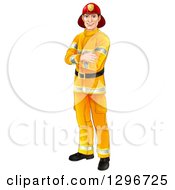 Poster, Art Print Of Handsome Caucasian Male Fireman Standing With Folded Arms