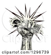 Poster, Art Print Of Black And Yellow Engraved Revolutionary Fist Holding Money