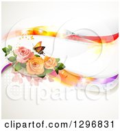 Poster, Art Print Of Floral Rose Wedding Background With A Buttefly And Magical Waves