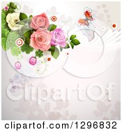 Poster, Art Print Of Floral Rose Wedding Background With A Buttefly Swirls Circles And Shamrocks