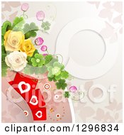 Poster, Art Print Of Floral Rose Background With Valentines Day Hearts Shamrocks And Circles