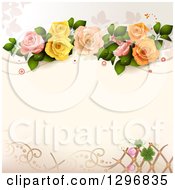 Poster, Art Print Of Floral Rose Wedding Background With Circles And Lattice