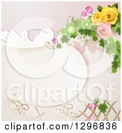 Poster, Art Print Of Floral Rose Wedding Background With Swirls Shamrocks And Lattice