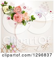 Poster, Art Print Of Floral Rose Wedding Background With Shamrocks Lattice And Hearts