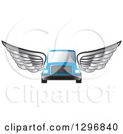 Poster, Art Print Of Silver Winged Blue Moving Van Or Big Right Truck