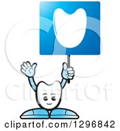 Poster, Art Print Of Cartoon Tooth Character Holding Up A Blue Sign