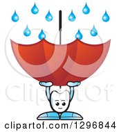 Poster, Art Print Of Cartoon Tooth Character Using An Umbrella To Catch Rain
