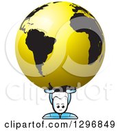 Poster, Art Print Of Cartoon Tooth Character Holding Up A Black And Gold Globe
