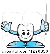 Poster, Art Print Of Cartoon Tooth Character Holding Up A Dental Scraper