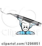 Poster, Art Print Of Cartoon Tooth Character Holding Up A Tool